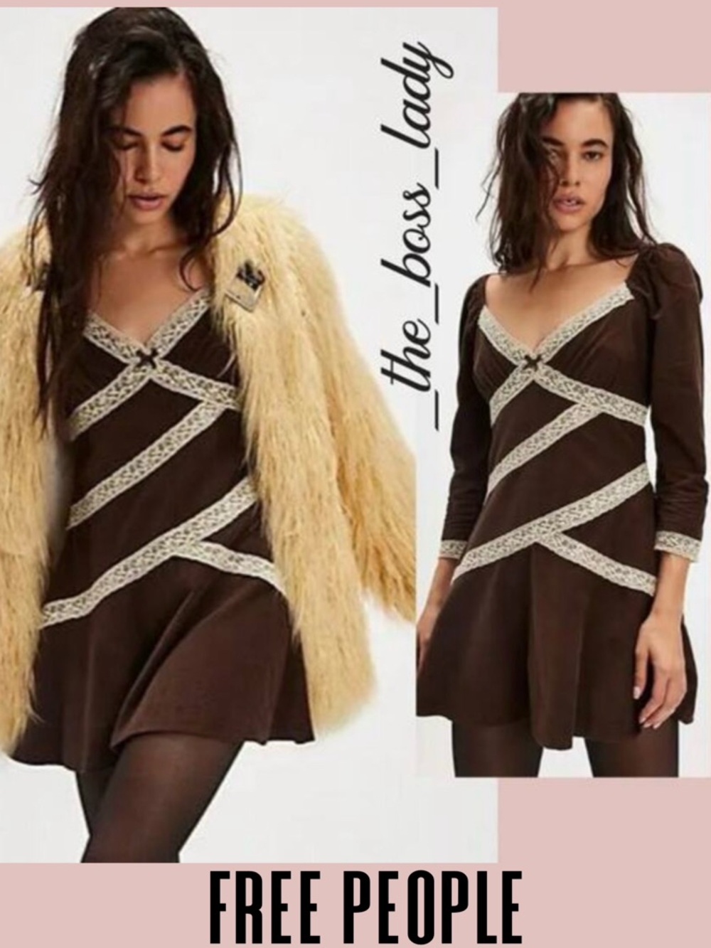 Free People mini dress floral lace sweetheart neck corduroy cotton XS